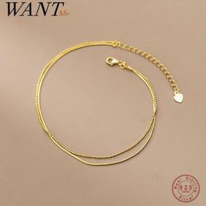 WANTME 925 스털링 실버, 심플한 더블 스네이크 본 라운드 비즈, 매력적인 발찌, 여성용 고급 18k 골드 체