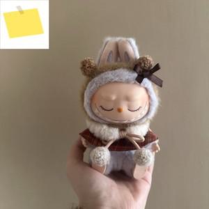 라부부 인형 옷 마카롱 앉아 파티, 크리스마스 체크 무늬 봉제 망토 V2 의상, 17cm