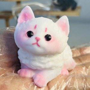 귀여운 고양이 패턴 스퀴즈 , 부드러운 휴대용 감압 , 플록 표면 스퀴즈 고양이 , 스트레스 해소