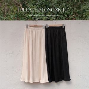 핫핑 [MADE] 로엘리 플리츠 플레어 밴딩 롱스커트