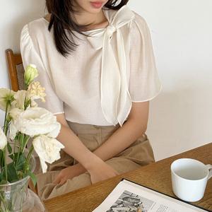[빅사이즈]이블렛 드온뷰 시스루 리본 블라우스 제이스타일