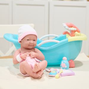 베렝구어 라뉴본 신생아 인형과 물 나오는 샤워기 욕조 세트 핑크 여자아이 36cm 고무바디