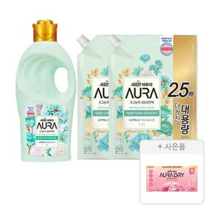 아우라 초고농축 섬유유연제 스모키머스크 1L, 1개+리필 1.7L, 2개+증정(드라이 스윗만다린 10매, 1개)