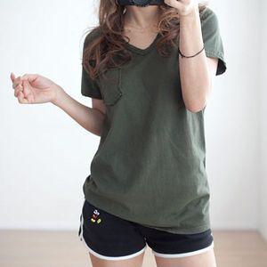 여성 무지 포켓 브이넥 여름 워싱 블랙 흰색 면티 이너 기본 흰티 v넥 반팔 티 티셔츠
