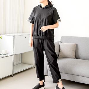 여성 인견 후드 셋업 스포츠웨어 상하세트 시원한 여름 쿨 릴렉스 인견스판 트레이닝복 반팔 후드티 밴딩팬츠 여자 운동복
