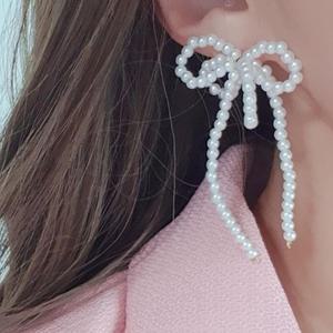 여자 패션 큰사이즈 리본 귀걸이 진주 귀걸이