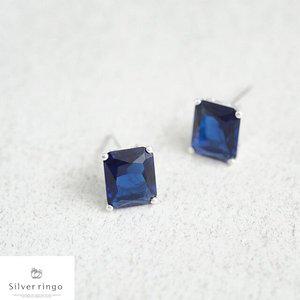 [실버링고]실버925 9월탄생석 사각모양귀걸이 사파이어스퀘어E