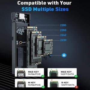M2 to USB 31 NVMe SATA SSD 케이스 PCIe 듀얼 프로토콜 어댑터 2230 2242 NVMe/SATA RTL9210B