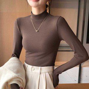 [옷자락]여성 슬림핏 목폴라 심플 무지 데일리 간절기 티셔츠_P375000607