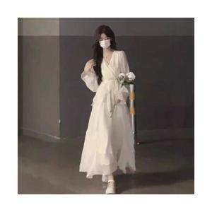 여자 분위기 가을 원피스 부드러운 바람 흰 달빛 선녀 프렌치 봄 청순 살구색 긴팔 스커트 SPO마켓3