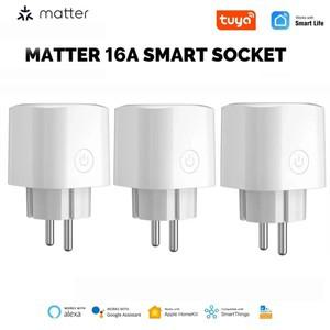 투야 스마트봇Matter Smart EU 플러그 Wi-Fi 소켓 16A 스마트 타이머 콘센트 전원 어댑터 지원 TUYA Apple