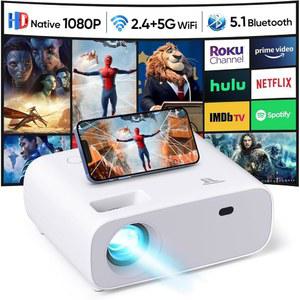 WiFi 및 블루투스 프로젝터 500Ansi 네이티브 1080P 휴대용 야외 iOS/안드로이드/HDMI/TV Stick과 호환되는 무비 미니
