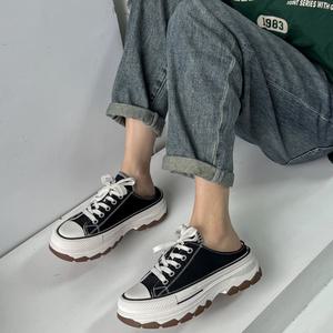 5cm 통굽 플랫폼 키높이 뮬 스니커즈 블랙 화이트 여름 남녀운동화 플랫폼 키높이 운동화