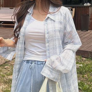 [빅사이즈]이블렛 엔뉴츠 시스루 린넨 체크 셔츠 제이스타일