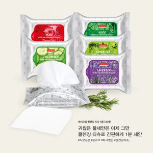 [12팩구성]퓨어덤 알로에 클렌징 티슈 30매 4종(알로에/녹차/장미/오이)