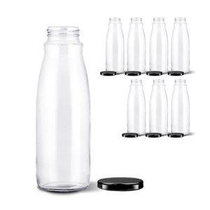 [MIR]유리 주스병 1000ml 입구넓은형 블랙캡 (8개입)