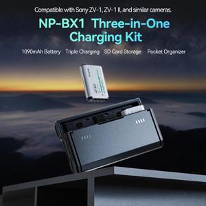 TELESIN NP-BX1 배터리 및 고속 충전기 박스용 TF 카드 스토리지, 소니 호환 ZV-1 DSC-RX100 WX500 M3