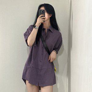 [갓샵]오버핏 카라 반팔 무지 남방 셔츠 [2color 남녀공용 와이셔츠 원피스 여성 루즈핏 시밀러룩]