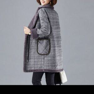 체크 모직코트 데일리 퍼안감 퍼자켓 보온 점퍼 겨울