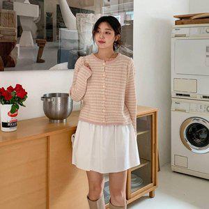 [옷자락]여자 러블리 트위드 라운드 버튼 긴팔 가을 가디건_P376231448