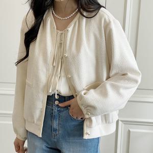 진주자켓 바인딩 봄하객 단아한 아방 셔링 가디건