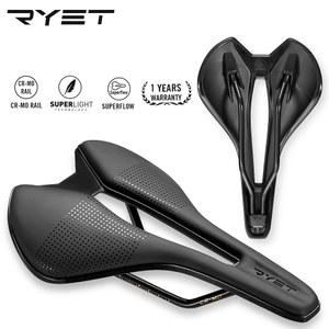 뒷자리 RYET 초경량 가죽 자전거 새들 도로 MTB 레이싱 PU 섬유 소프트 시트 쿠션 CR MO 레일 7 사이클링 부품