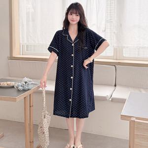 에클렛 여성 여름 요루면 도트 반팔 카라 셔츠원피스 잠옷 파자마