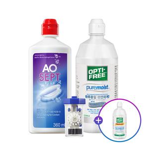 [알콘] 옵티프리 렌즈세척액 에이오셉 플러스 360ml+퓨어모이스트 300ml 하드/드림렌즈 겸용_리플레니시420ml 추가