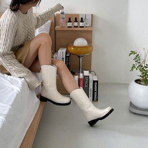 [디아]여성 라운드 가죽 뒷지퍼 통굽 웨스턴 미들부츠 4cm