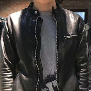 트랜디아이심플남자슬림핏무스탕숏자켓양가죽라이더