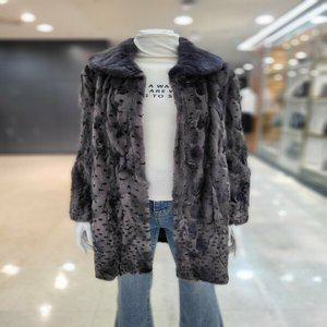 [GEO FUR] 천연모피 플랫 카라 눈꽃 무늬 밍크 코트_G004FHC0220