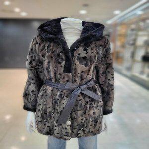[GEO FUR] 천연모피 엣지 후드 레오퍼드 밍크 하프 코트_G004FHC0020