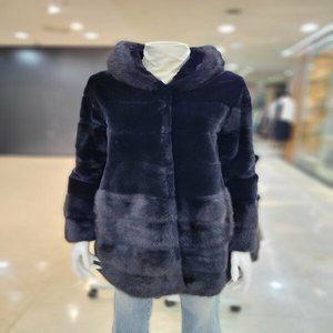 [GEO FUR] 천연모피 쉬어드 래빗 배색 밍크 풀스킨 코트_G004SHC0310