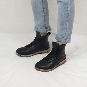 바요 남자 하이탑 스니커즈 젤리 레이스업 캐주얼 레인부츠 2cm