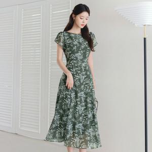 [시크라인] (~XXL까지) 두런드 튤립 슬릿 플로랄 쉬폰 플레어 원피스 여름 출근룩 데일리룩 바캉스룩 휴가룩 롱원피스