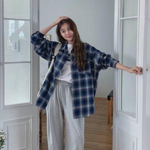 [다잇템] 여자 박스 박시핏 굴림 기모남방 박시 격자 셔츠