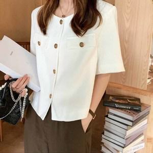 노카라 라운드 트위드 반팔 자켓 화이트 여름 정장 기본핏 데일리 재킷 하객룩