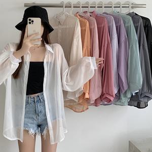 여름 커버업 가디건 코디 루즈핏 시스루 기본 긴팔 셔츠 햇빛 차단 휴가룩
