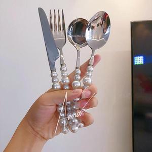 빵칼 유럽 스타일 서양 식기 가정용 스테인레스 스틸 고급 컷 스테이크 피자 나이프 진주 디저트 교반