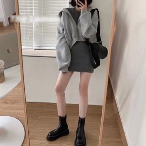 기모 안감 여성 겨울 크롭 후드 집업 루즈핏