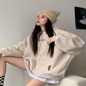 여성 3컬러 봄 가을 오버핏 영문 프린팅 후드 티셔츠