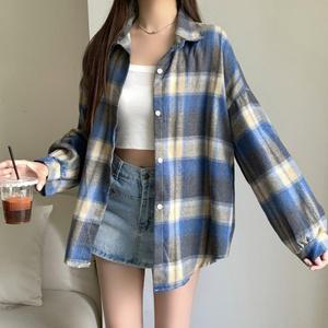 오버핏 체크셔츠 블랙 구김없는 체크남방 블라우스 외출 간절기 긴팔