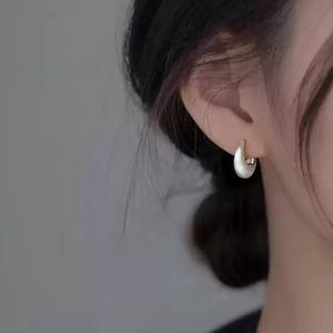 925 화이트 볼드 미니 원터치 링 귀걸이 