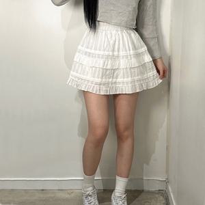 여성 레이스 밴딩 여름 치마 캉캉 플레어 미니 스커트 2color 속바지 발레코어 프릴 A라인 블랙 화이트