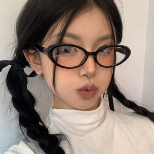 Y2K 레트로 블랙 타원형 소형 프레임 안경테 여성 블루 라이트 안경 패션 스타일