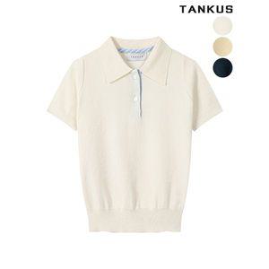 [하프클럽/탱커스]여성 클래식 카라 반팔 니트