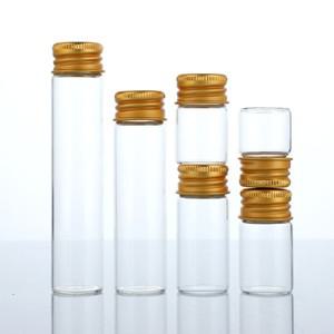 알루미늄 캡 투명 유리병 골드 소형 시험관 캔디 향신료 보관 여행용 빈 리필 병 7-30ml