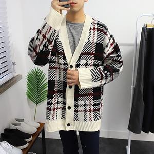[후앙스][후앙스] 오버핏 체크포인트 라인배색 니트가디건 EYCD8213