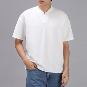 [후앙스] 오버핏 링클프리 브이 헨리넥 반팔 티셔츠 OSRT9455