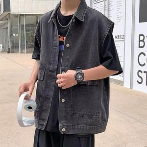 [라일리] Rly 청조끼 남자 연청 데님 흑청 포켓 레이어드